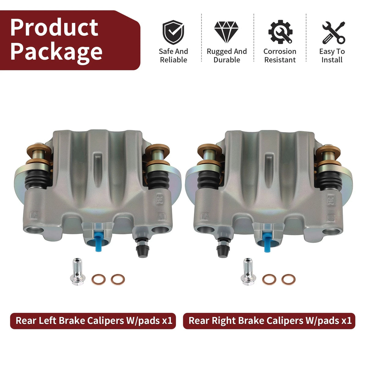 Set of 2 Rear Brake Calipers + Pads for Polaris RZR Turbo XP S (2019–2020) 1913219, 1913220