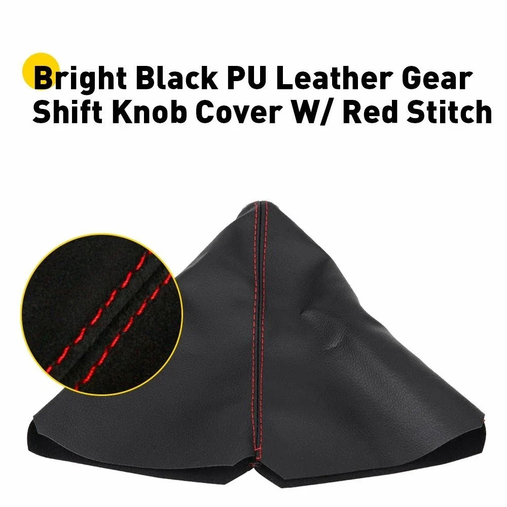 Gear Shift Knob Boot Cover for - Black PVC Leather, Red Stitch