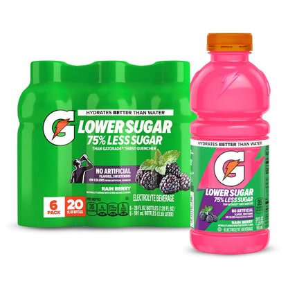 Pack of 6 Gatorade Lower Sugar Electrolyte 20 Fl Oz - Rain Berry