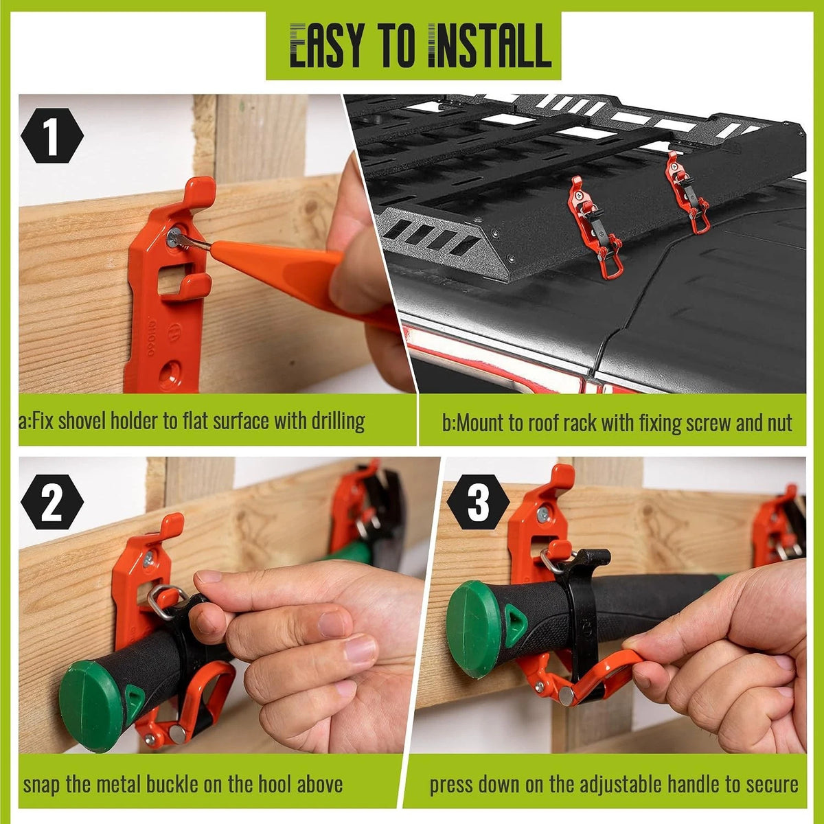 Heavy Duty Shovel Mounts for Roof Rack Quick Release Holder (2010–2023)