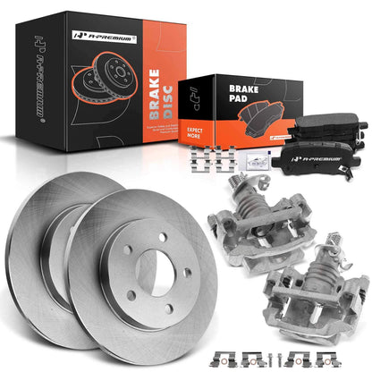 A-Premium 2X Rear Rotor & Brake Pad + Calipers for Buick LaCrosse (R-55085, P-999)