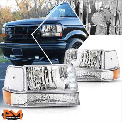 LED DRL Headlight for Ford F150/F250/F350 (1992–1996) Chrome Housing Amber Corner