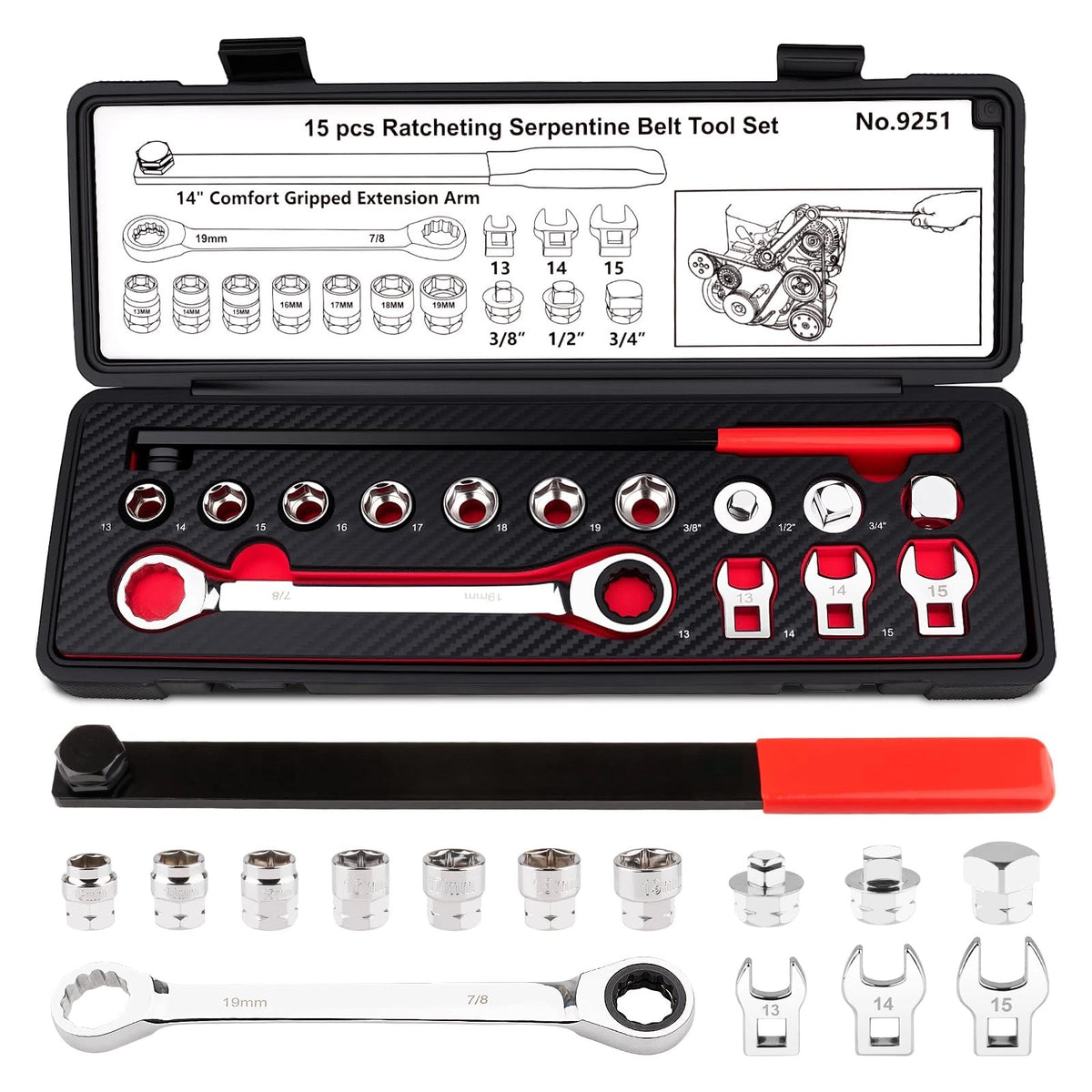 15PCS Serpentine Belt Tool Set for Automotive Repair