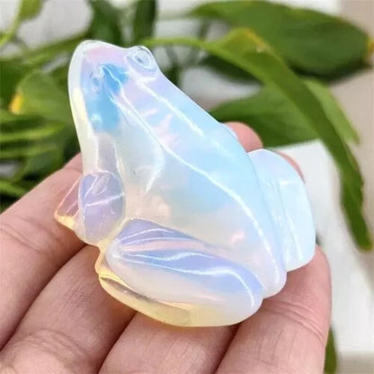 Natural Opal Quartz Crystal Lucky Frog Carved Gemstone Statue Decor