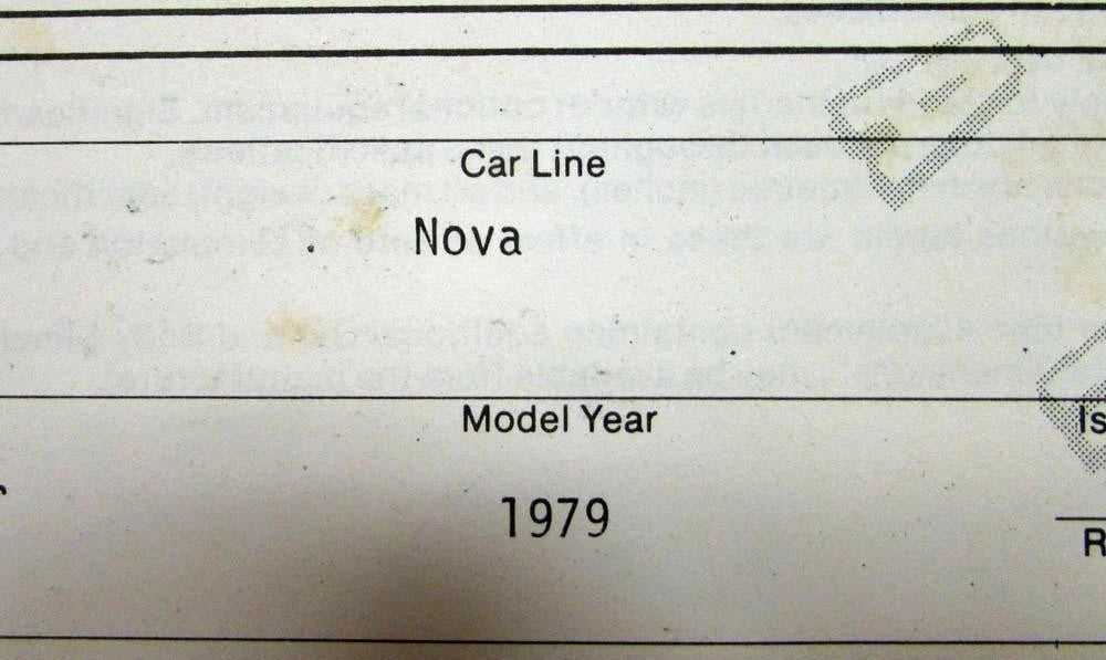 Passenger Car Specifications Form for Chevrolet Corvette Camaro (1979)