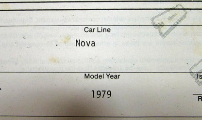 Passenger Car Specifications Form for Chevrolet Corvette Camaro (1979)