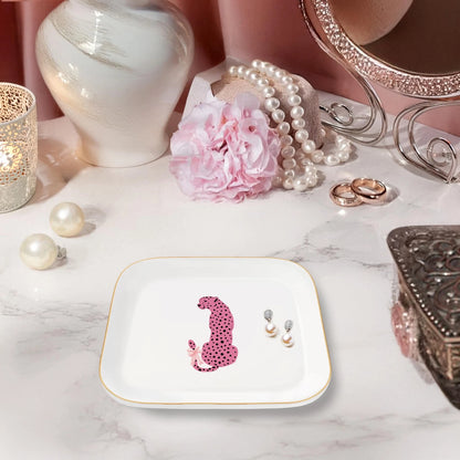 Jewelry Dish Tray for Pink Preppy Ceramic Trinket 4.6"