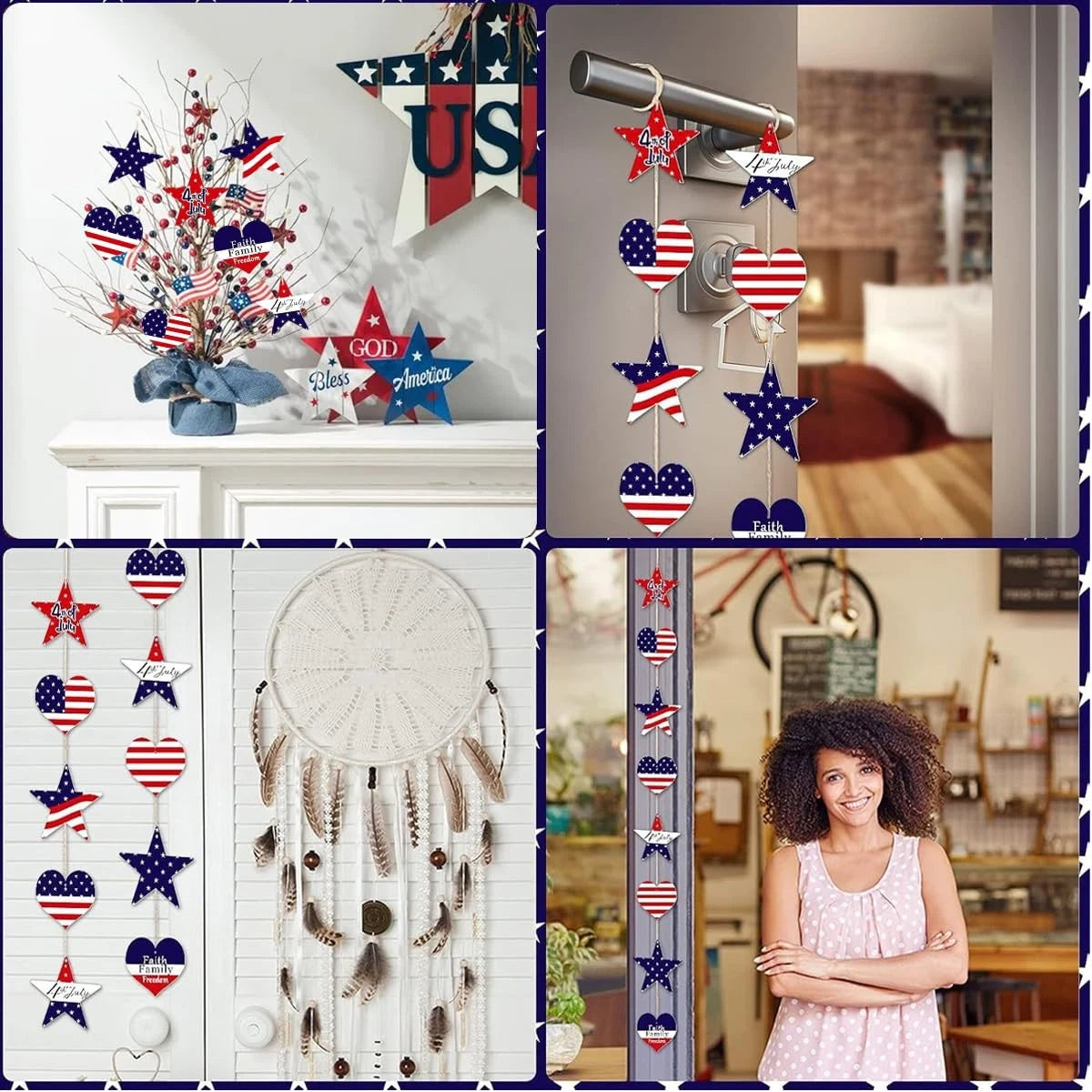 16Pcs Wooden Ornaments for Independence Day 4th of July