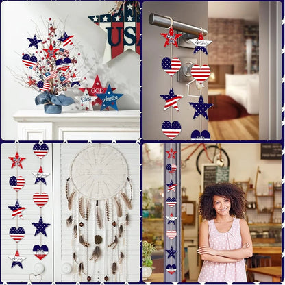16Pcs Wooden Ornaments for Independence Day 4th of July