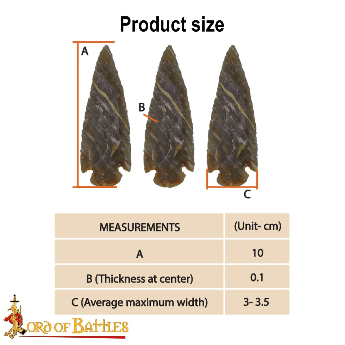 Medieval Flint Arrowhead for Archery (1"-10" Crystal & Healing Stone)