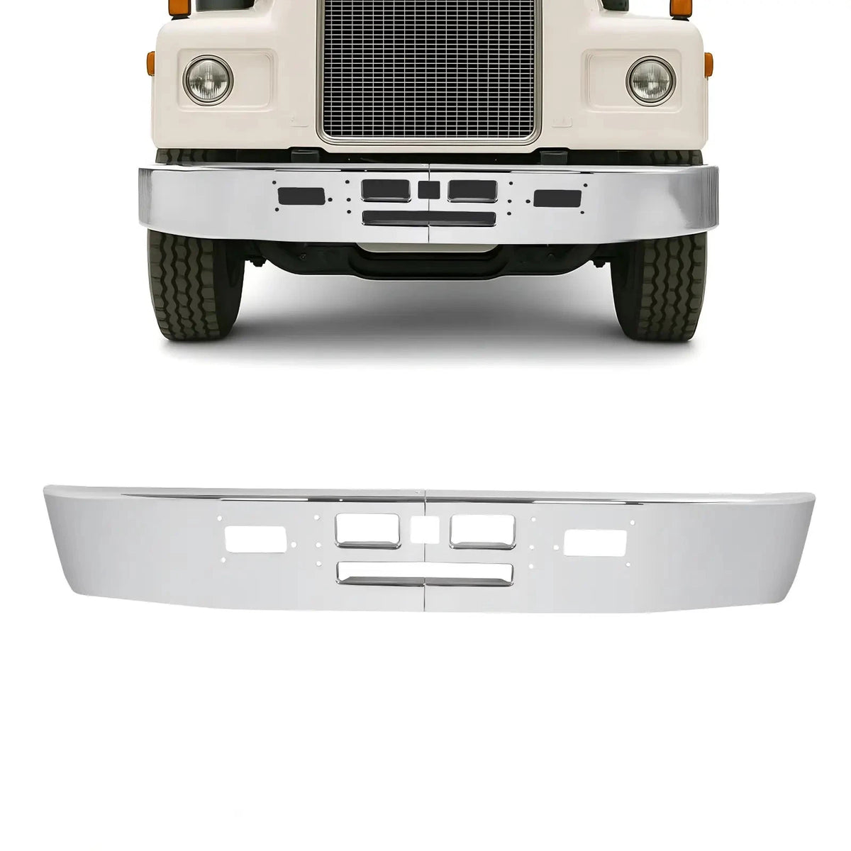 2-Piece Chrome Steel Front Bumper Assembly for Mack R600 R700 (1982–1991) - CON-A000285