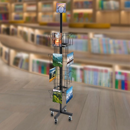 4-Tier Rotating Greeting Card Rack 16 Pocket Retail Display - Black