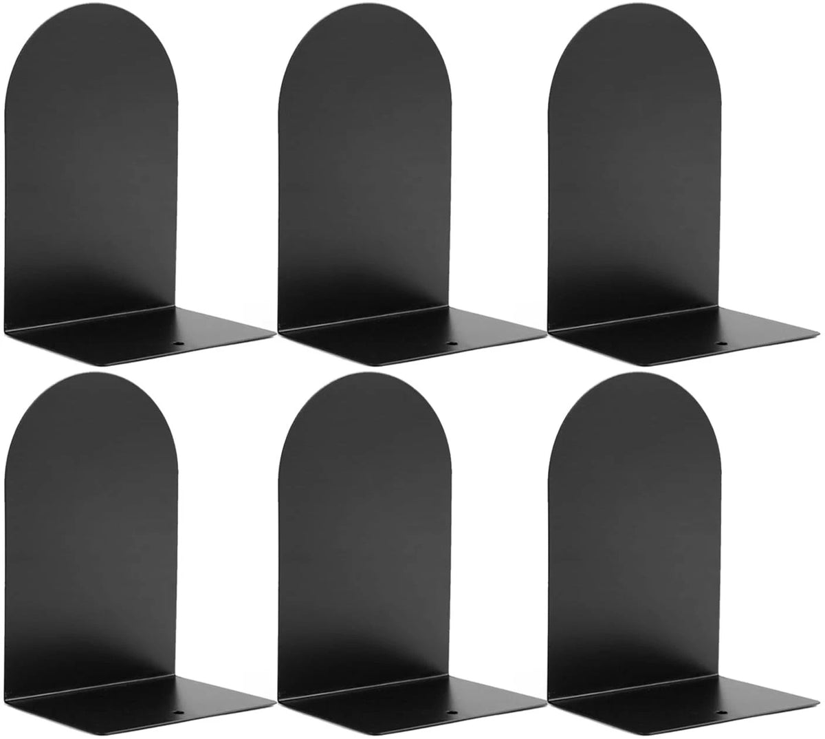 Set of 6 Metal Book Ends for Shelves - Heavy Duty Black