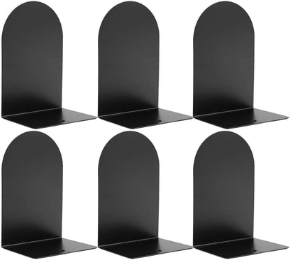 Set of 6 Metal Book Ends for Shelves - Heavy Duty Black