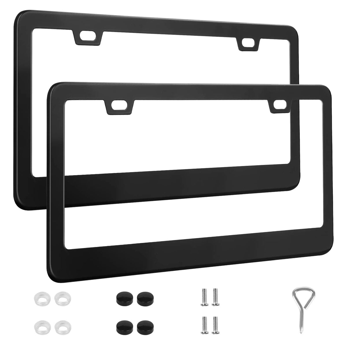 2X License Plate Frames for Universal Fit (Stainless Steel, Black)