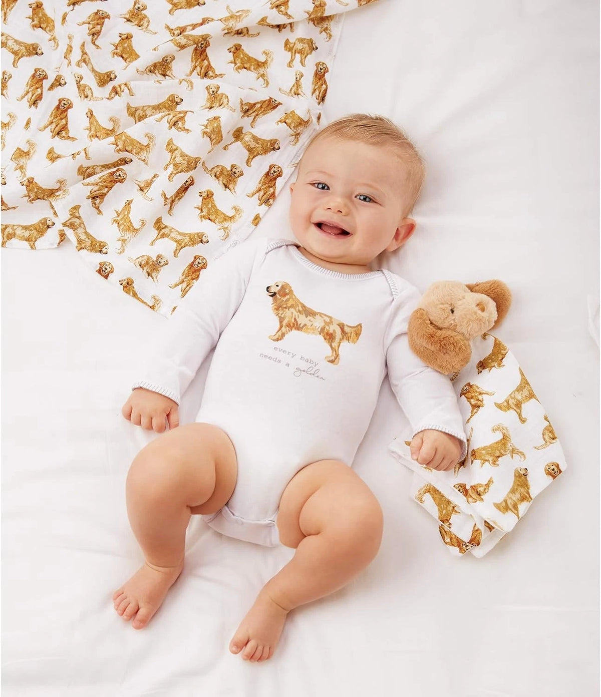 Mud Pie Golden Retriever Print Muslin Baby Blanket 47" x 47"