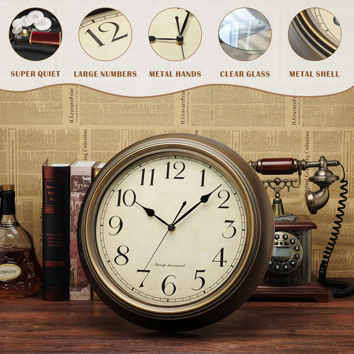 10'' Non Ticking Wall Clock for Home Decor (Classic Silent)