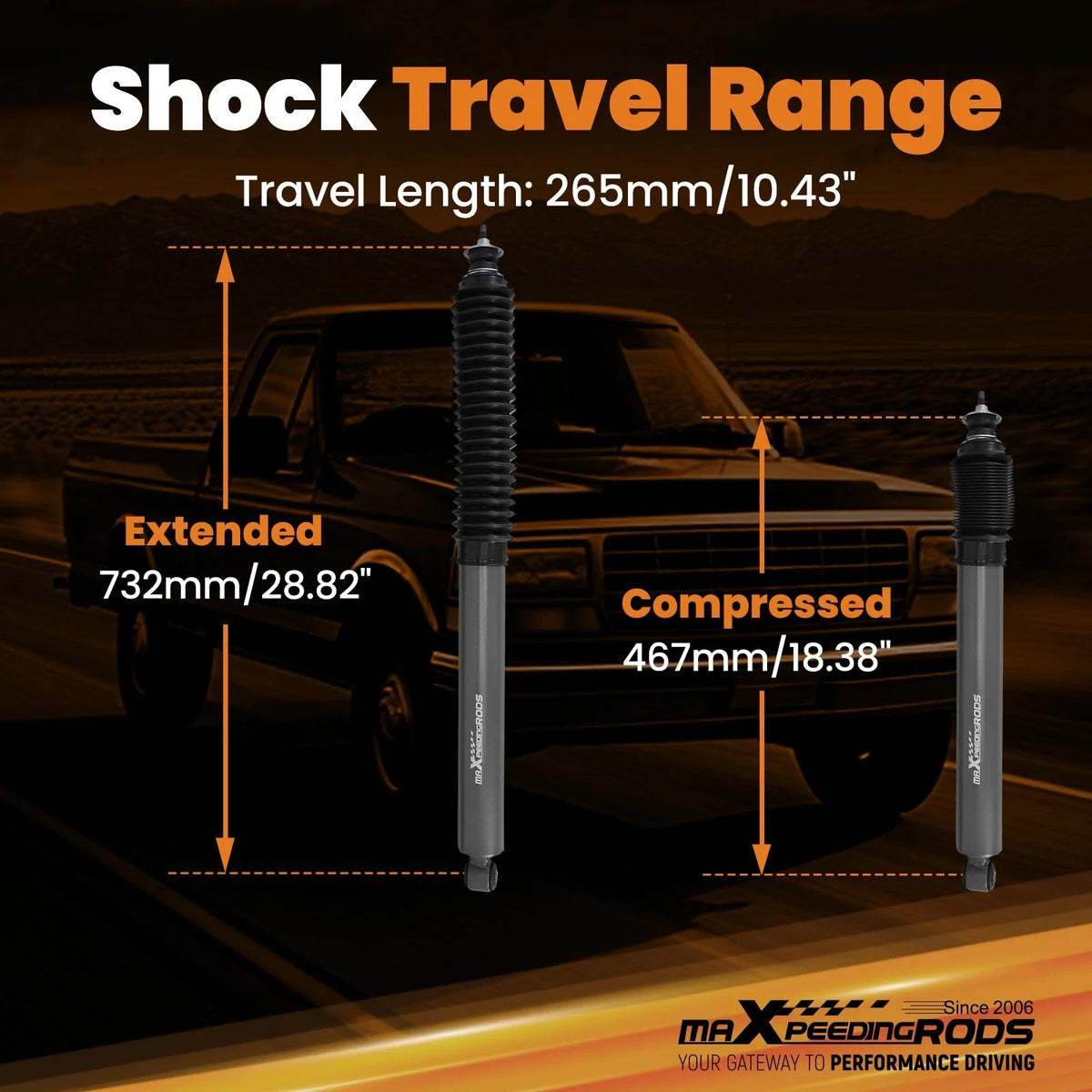 Rear Lift Shocks for Ford F-150 Lightning RWD (1999–2003) 2.5-4.5"