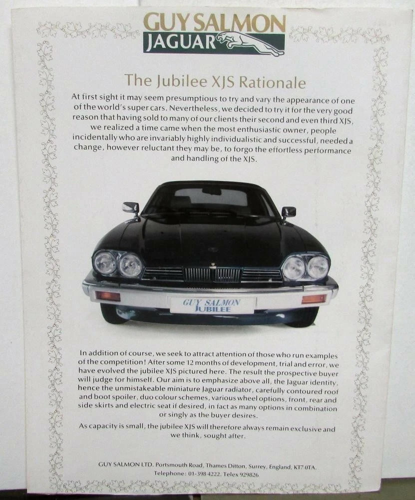 Jubilee Dealer Letter Brochure for Jaguar XJS (1988)
