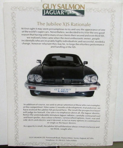 Jubilee Dealer Letter Brochure for Jaguar XJS (1988)