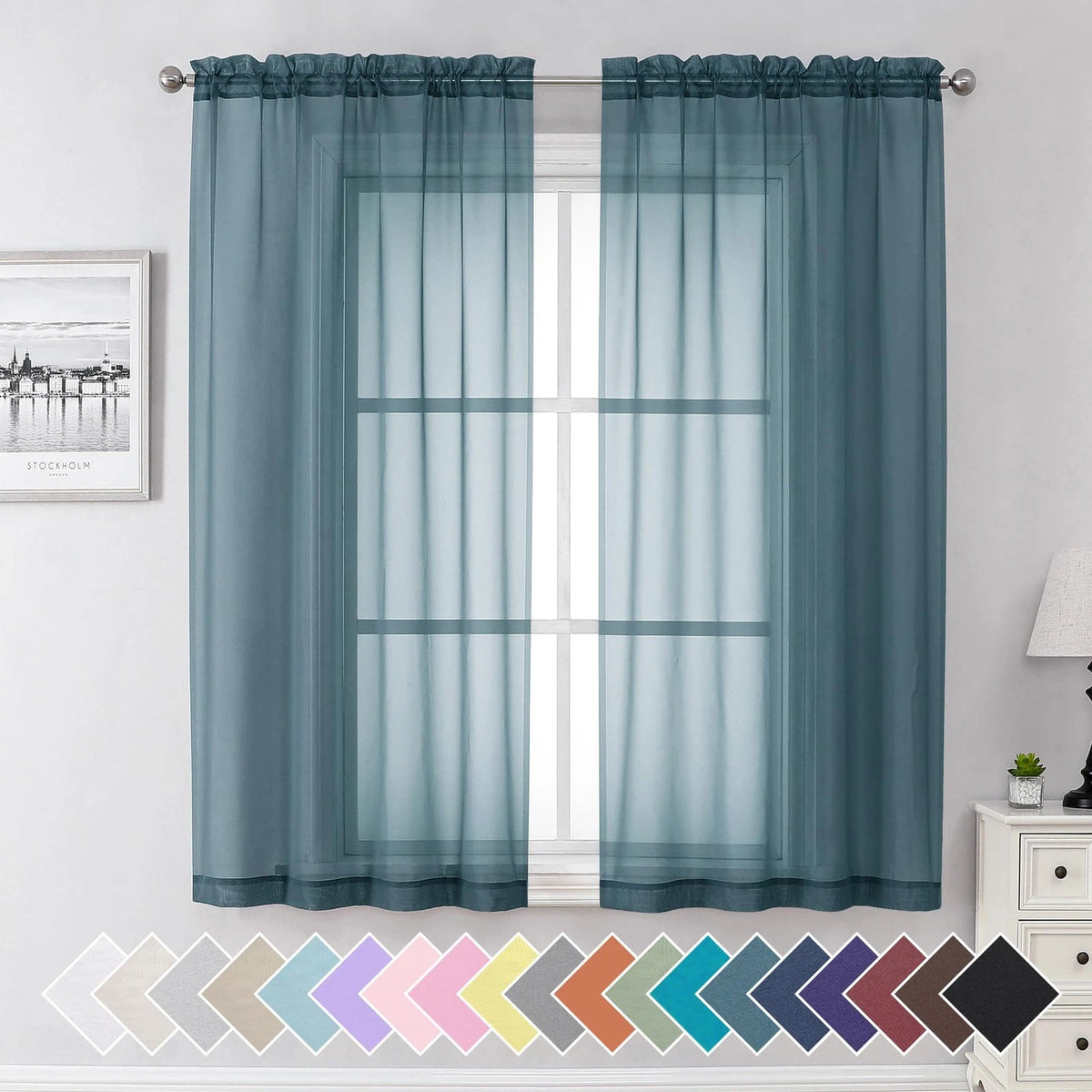 Pack of 2 Dusty Blue Sheer Curtains 40"W x 63"L