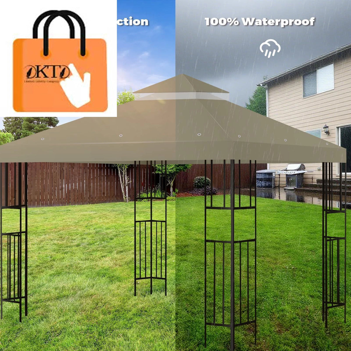 10x10 FT Gazebo Replacement Canopy Cover Double Tiered Khaki