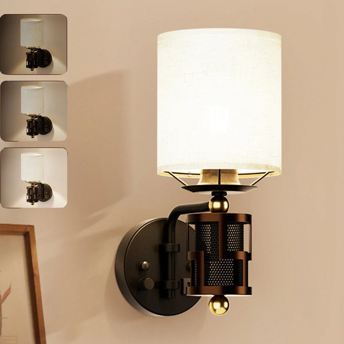 Dimmable Wall Sconce for HYMELA Vintage Bedside Lamp (Charge Port, Bronze)