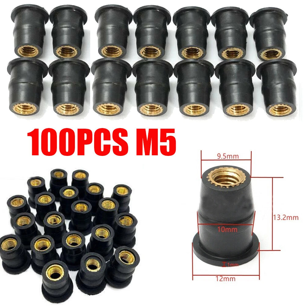 100PC M5 Rubber Well Nuts for Motorcycle ATV Windscreen Fairing