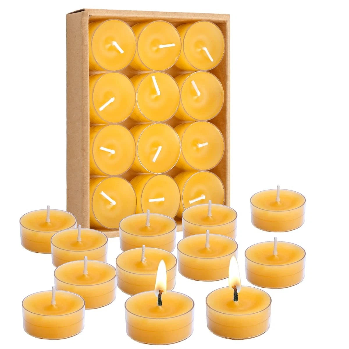 12X Natural Beeswax Tealight Candles for Home Decor (No Specific Years)