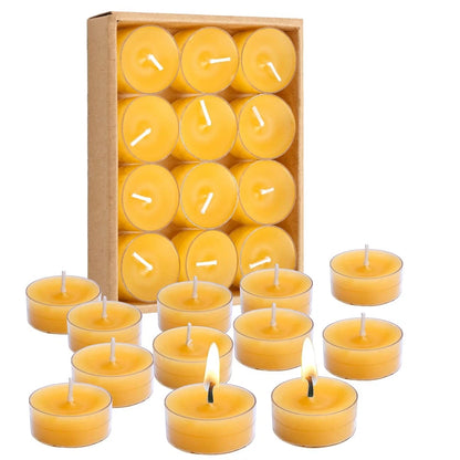 12X Natural Beeswax Tealight Candles for Home Decor (No Specific Years)