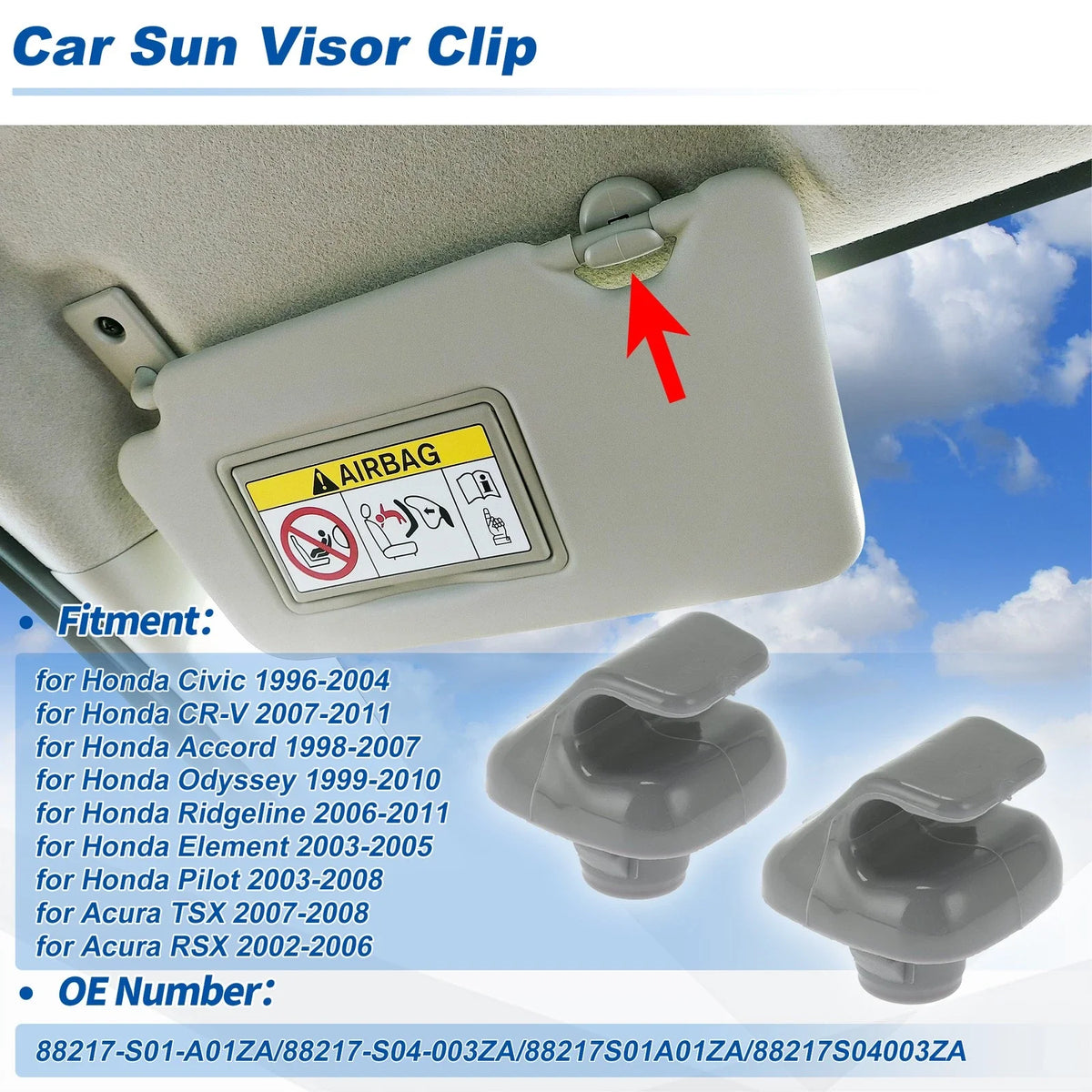Sun Visor Clip for Honda Civic (1996–2004) Gray No. 88217-S01-A01ZA/88217-S04-003ZA