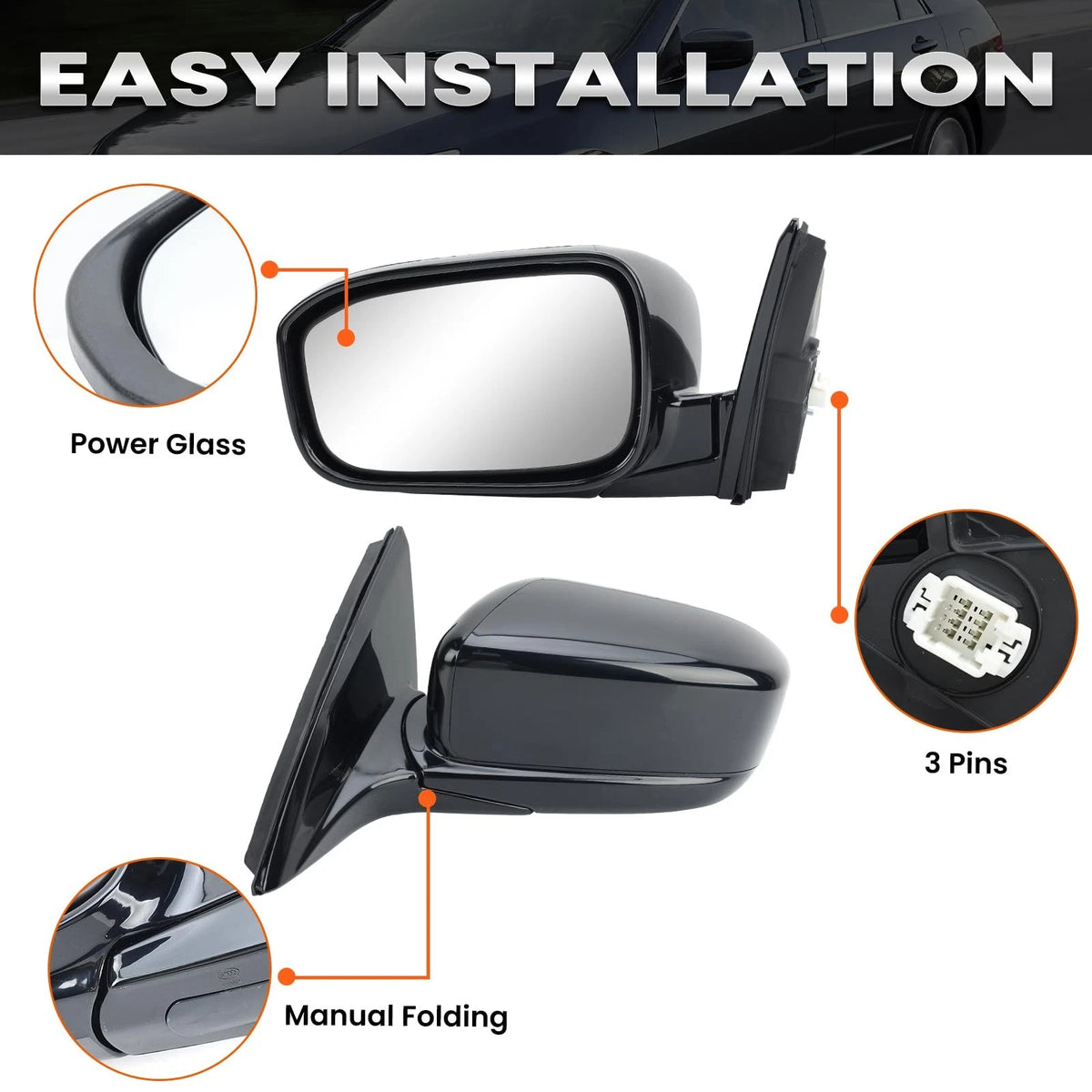 Left Driver Side Mirror for Honda Accord (2003–2007) Manual Folding Black