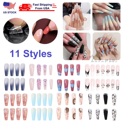 100 Pcs Long Square French Coffin Nail Tips Full Cover