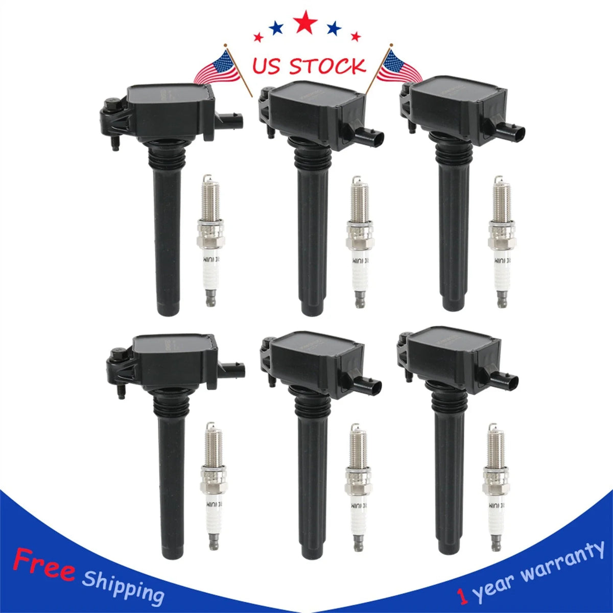 Set of 6 Ignition Coils & Iridium Spark Plugs for Chrysler Jeep Dodge Ram (2011–2021)