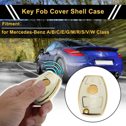 TPU Silicone Car Key Case for Mercedes-Benz (2 Buttons) - White/Gold Edge