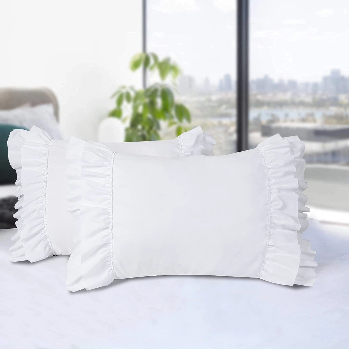 Pack of 2 Ruffle Pillow Shams for Farmhouse Style (26" x 20")