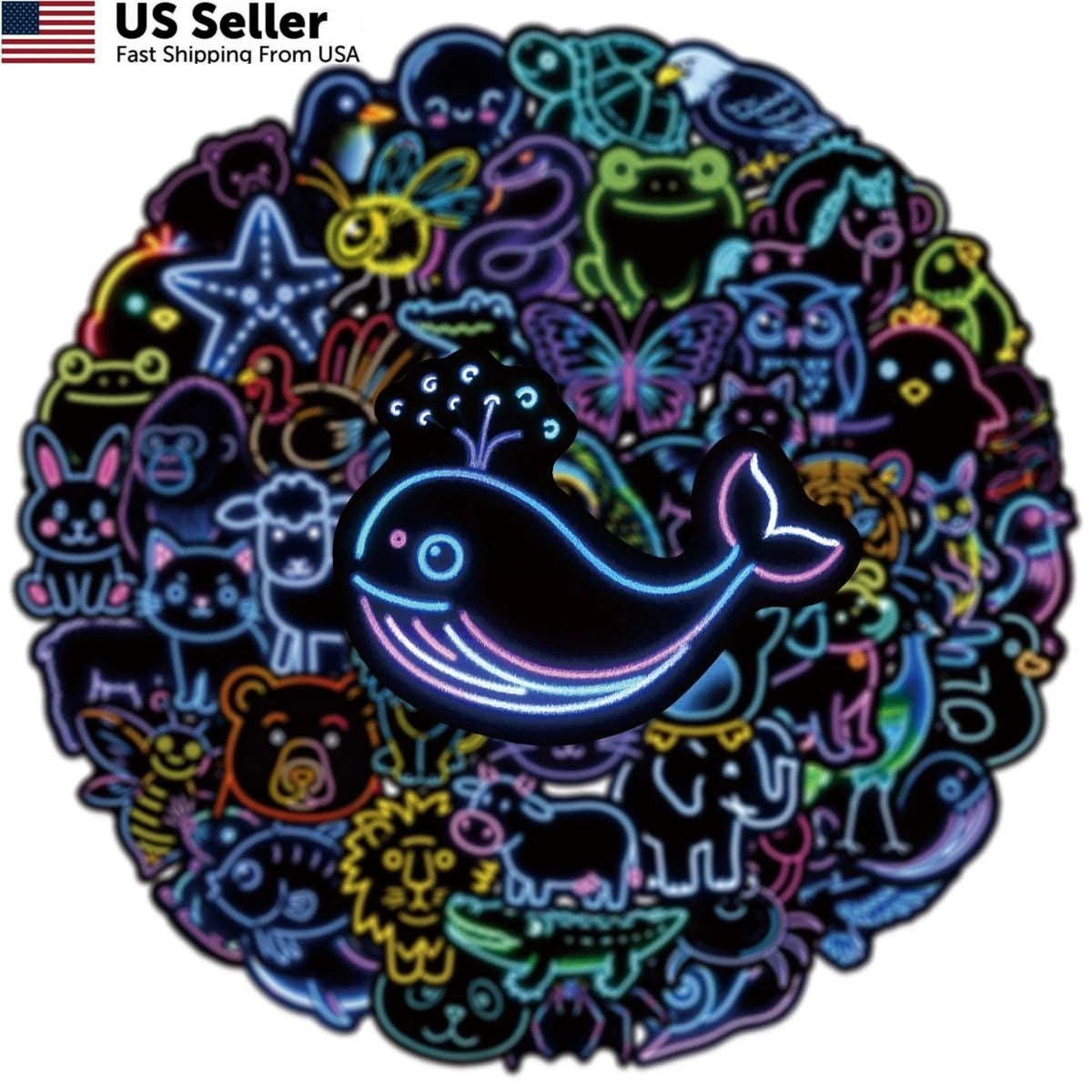 Neon Animal Stickers Pack - Waterproof Vinyl for Teens