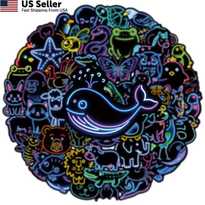 Neon Animal Stickers Pack - Waterproof Vinyl for Teens