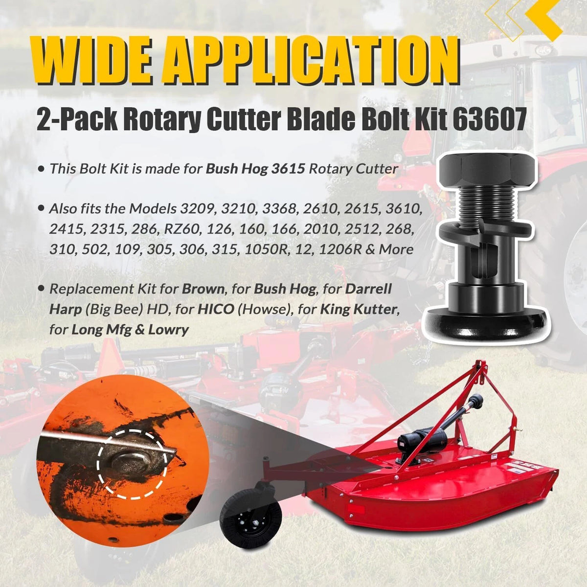 2X Rotary Cutter Blade Bolt Kit for Bush Hog, Howse, HICO