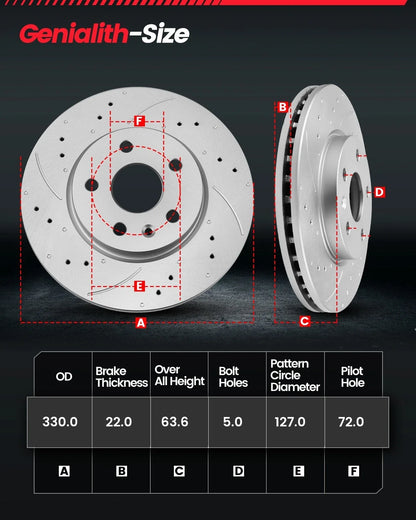 330mm Rear Brake Rotor Ceramic Pad for Jeep Grand Cherokee Dodge Durango (–2023)
