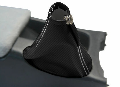 E Brake Boot Cover for Nissan Skyline R32 (1989–1993) Carbon Fiber White Stitch