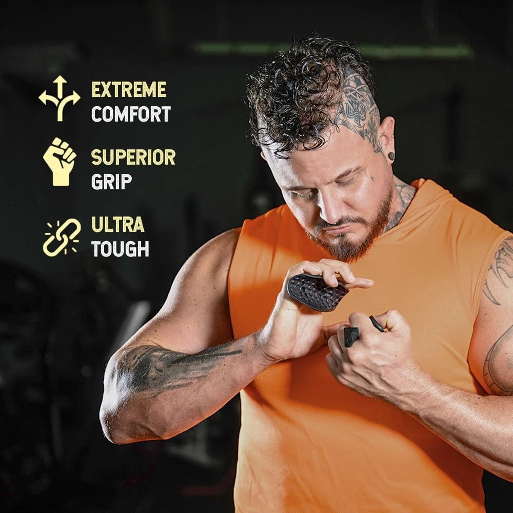 Rubber Gym Grips for Weight Lifting (Men & Women) - Anti Slip, Large, Black