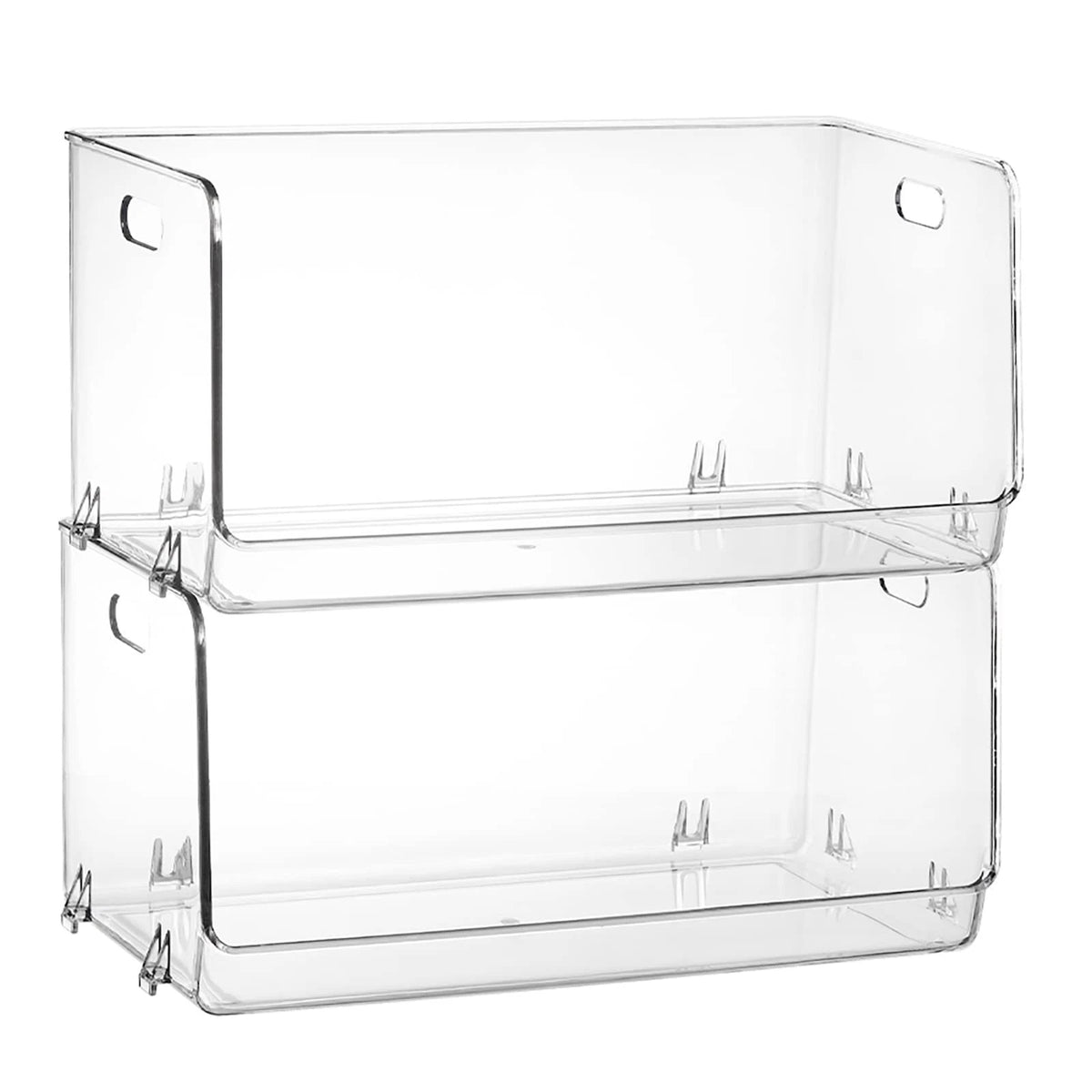2X Stackable Plastic Storage Bins for Pantry Organizer (Open Front, Clear)
