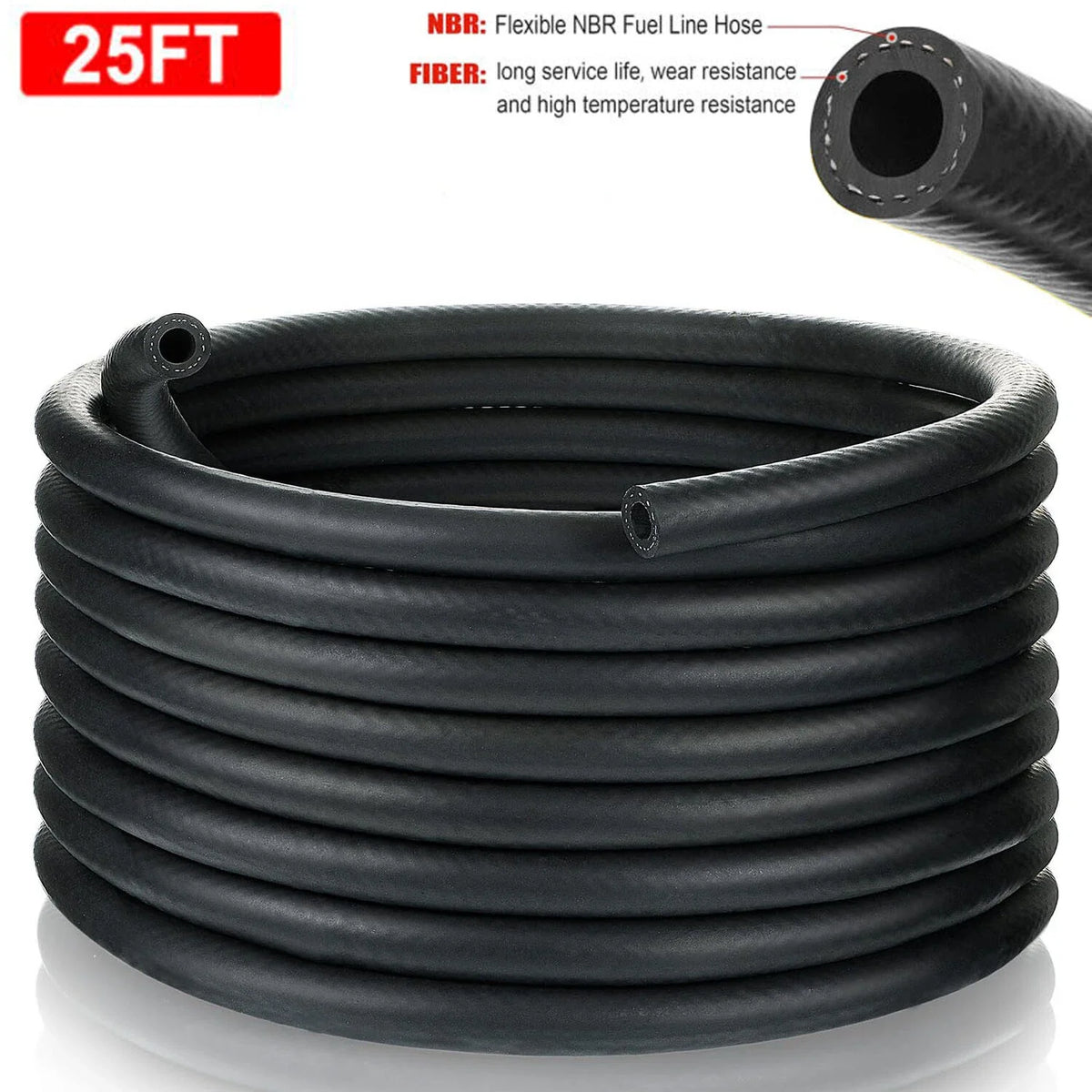 Fuel Line Hose 25FT 3/16 Inch ID NBR Rubber for Automotive Engines