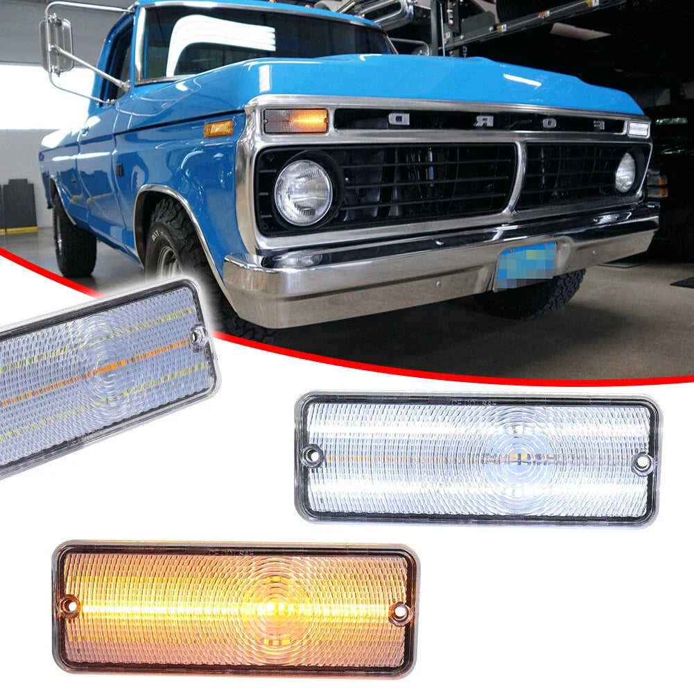 2 Clear Switchback LED Parking Signal Light Lenses for Ford F-100 (1974–1977)