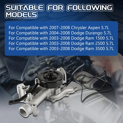 Upgrade Water Pump for Dodge RAM 1500 Hemi V8 5.7L (2003–2008) AW7168, 53021380AL, 53021380AM, 53021380BB