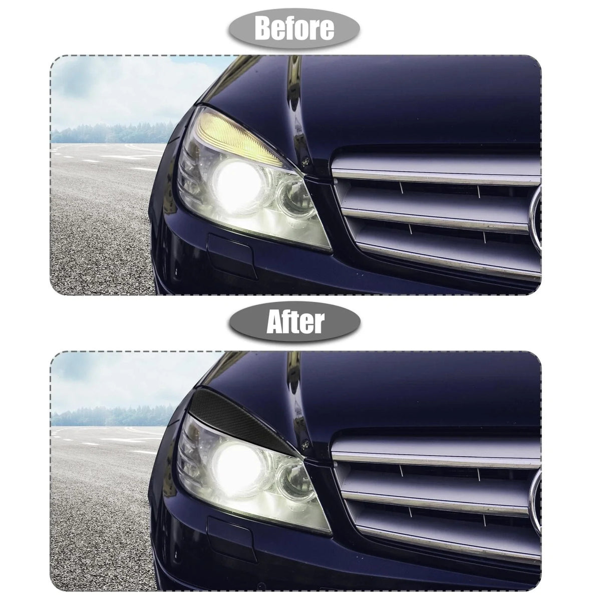 1 Pair Headlight Eyebrows Sticker for Mercedes-Benz W204 (2007–2014) Carbon Fiber