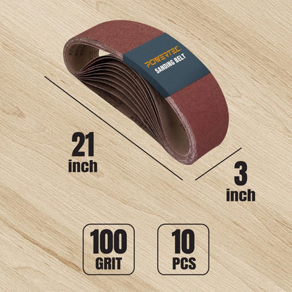 3 x 21 Inch Sanding Belts for POWERTEC (10PK, 100 Grit)