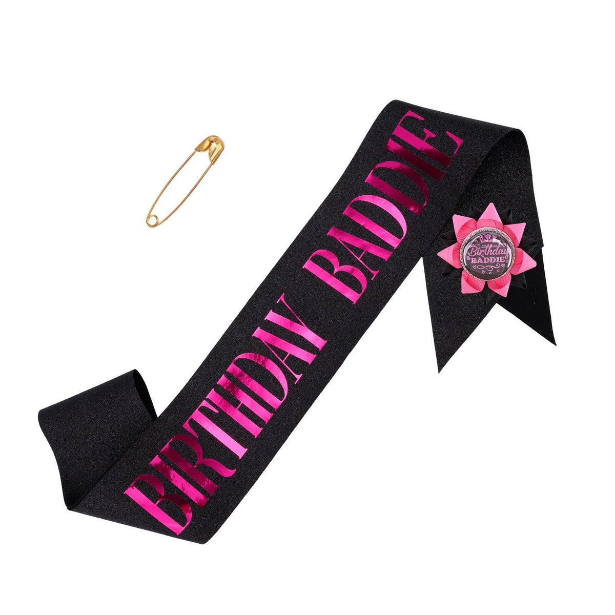 Set of 2 Black Glitter Birthday Sashes & Badges for Party Decoration