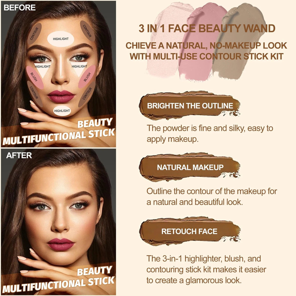 3Pcs Contour Stick Makeup Kit for Lezero (2023)